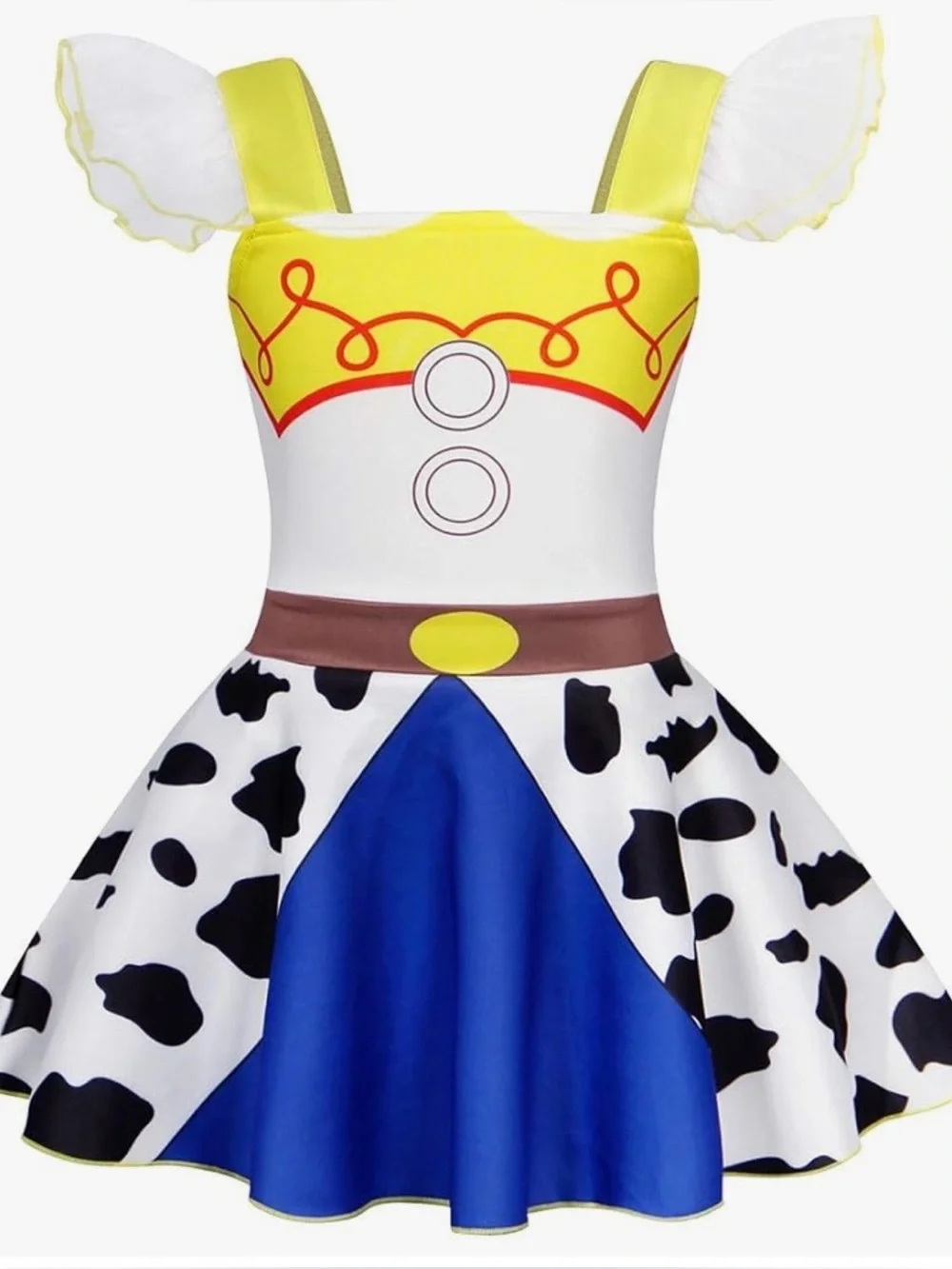 Cowprint Sheriff-Inspired Dress in Yellow, Blue & White - Picture 11 of 14
